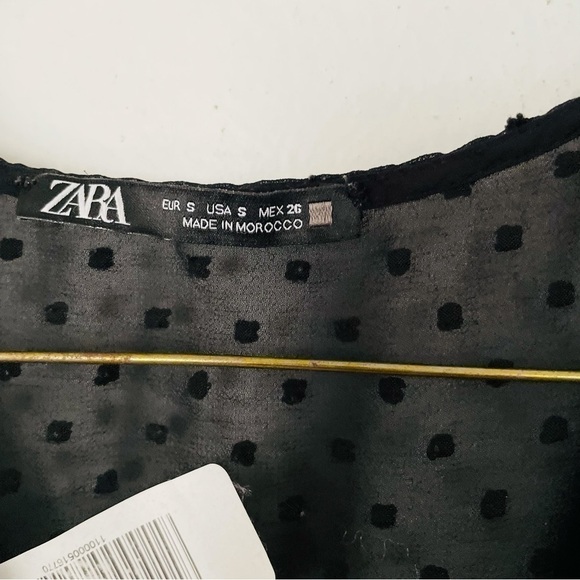 Zara Black Polka Dot Wrap Romper | Swiss Dot Long Sleeve | Size Small - Picture 4 of 4